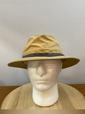 Filson VTG Tin Cloth Oil Waxed Finish Packer Hat Dark Tan Men’s Sz L Leather